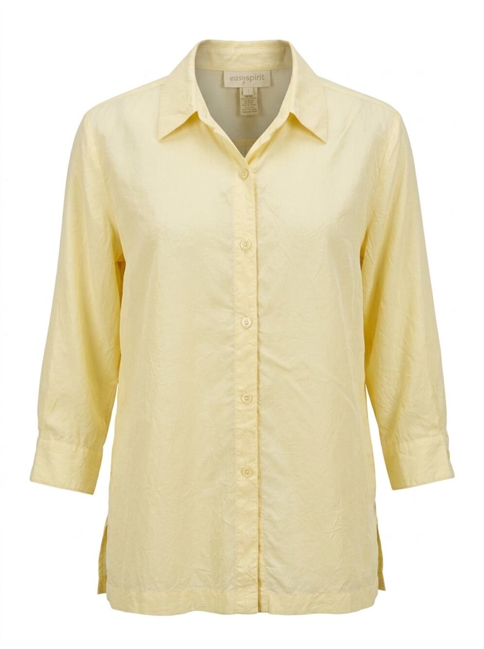 Easy Spirit Silk Blend Yellow 3/4 Sleeve Button-Up Blouse Women Size 1